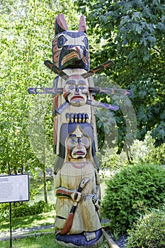 Totem pole of Cowichan people, totem pole of native canadian indians