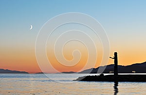 Totem pole and crescent moon