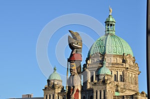 Totem Pole In Front of B.C. Legislature Building