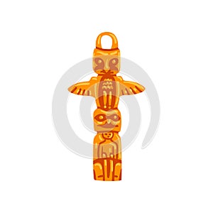 Totem pole, Maya civilization symbol, American tribal culture element vector Illustration on a white background