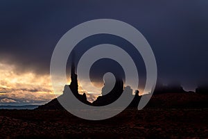 Totem Pole in Monument Valley during morning storm
