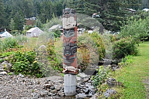 Totem Pole in the village of Hoonah at Icy Strait Point in Alaska