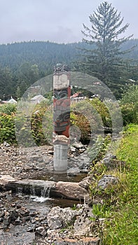 Totem Pole in the village of Hoonah at Icy Strait Point in Alaska