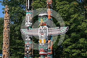 Totem Poles at Brockton Point in Stanley Park, Vancouver, Canada