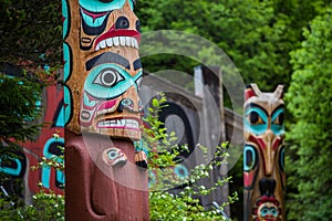 Totem Poles Near Saxman Tribal House