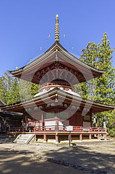 Toto building, in Danjo Garan temple complex, one sacred spots at the heartland of the Mount Koya, Japan