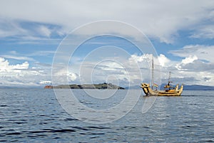 Totora boat on the Titicaca Lake photo