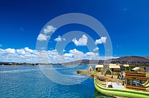 Totora boat on the Titicaca lake near Puno