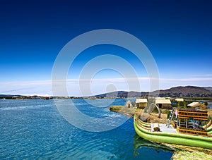 Totora boat on the Titicaca lake near Puno