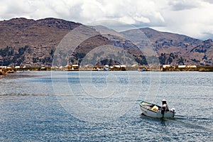 Totora boat on the Titicaca lake near Puno