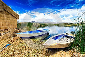 Totora boat on the Titicaca lake near Puno