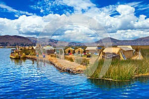 Totora boat on the Titicaca lake near Puno