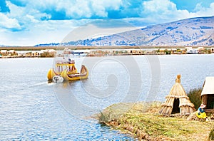 Totora boat on the Titicaca lake photo