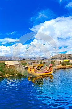 Totora boat on the Titicaca lake near Puno photo