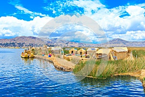 Totora boat on the Titicaca lake near Puno photo
