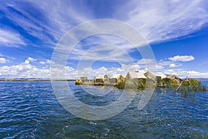 Totora boat on the Titicaca lake near Puno, Peru