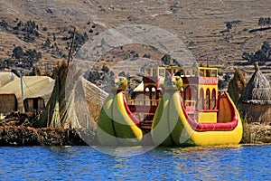 Totora reed floating islands Uros, lake Titicaca, Peru