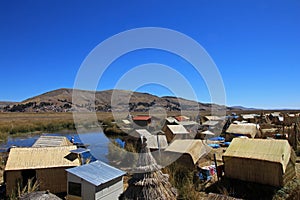 Totora reed floating islands Uros, lake Titicaca, Peru