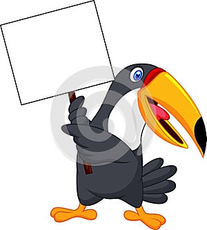 Toucan bird cartoon with blank sign