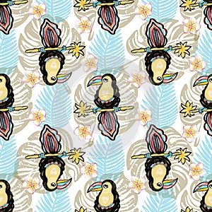 Toucan bird seamless pattern design, tropical repeat background