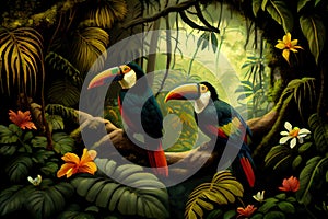 toucan birds in the jungle. Generative AI
