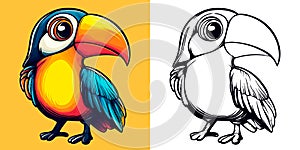 Toucan Cartoon Character Coloring Page for Kids Featuring Adorable Tropical Bird Outline Fun Wildlife Art Playful photo