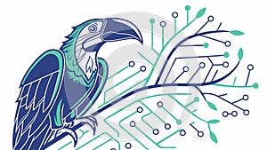 Toucan with circuit pattern, tech bird, and modern wildlife art vector design Generative AI photo