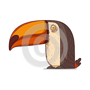 A Toucan, isolated vector illustration. Cute cartoon picture of a serene toucan stitting