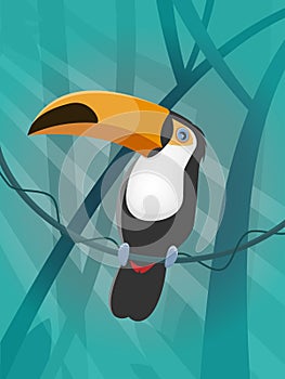 Toucan in jungle clipart