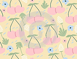 Toucan seamless pattern with flowers and palm leaf. Cute bird background.