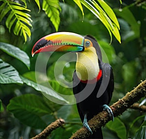 Toucan sitting on the branch in the forest, green vegetation, Costa Rica. Nature travel in central America