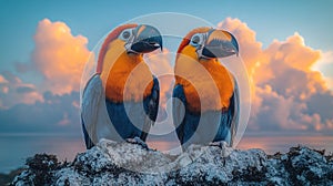 Toucans: Two Ramphastidae Birds Perched on Mossy Tree Branch in Forest Wildlife Photography Background photo