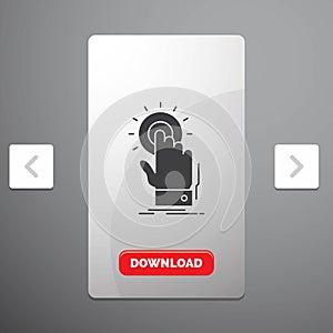 touch, click, hand, on, start Glyph Icon in Carousal Pagination Slider Design & Red Download Button