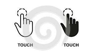 Touch Gesture, Hand Cursor for Computer Mouse Line and Silhouette Icon Set. Swipe, Click, Tap, Press, Point Sign