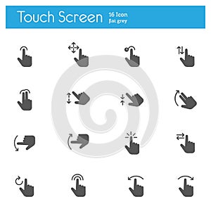 Touch gestures flat gray icons set of 16