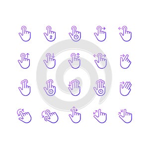 Touch gestures gradient linear vector icons set