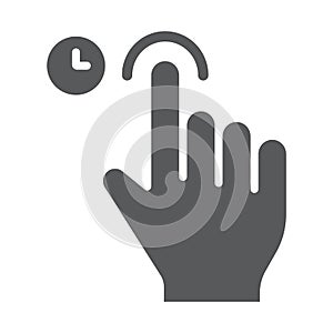 Touch and hold glyph icon, gesture and hand, tap sign, vector graphics, a solid pattern on a white background.