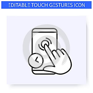 Touch and hold hand gesture line icon. Editable photo