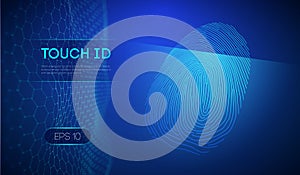 Touch id on dark blue background. Biometric authorization. EPS 10.