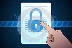 Touch lock document file illustration, data security concept.