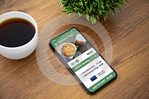 Touch phone with app delivery food on the screen