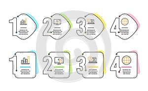 Touch screen, Faq and Graph chart icons set. Globe sign. Web support, Growth report, Internet world. Vector