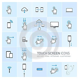 Touch screen icons set with hands and gestures