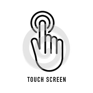 Touch screen or touchscreen finger hand press or push vector icon