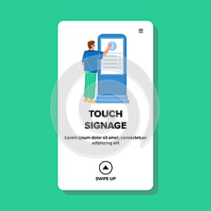Touch Signage On Digital Touchscreen Panel Vector