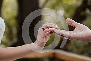 Touching the fingers of the bride and groom