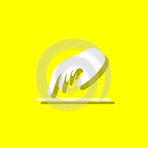 Touching, hand white icon with shadow