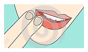 Touching lips / mouth showing sore area or injury