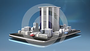 Touching real estate application, constructed building city on a smart phone,mobile, smart pad (Included alpha)