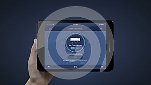 Touching smart pad, tablet IoT Home appliance, Air conditioner control .Internet of Things, IoT smart home.